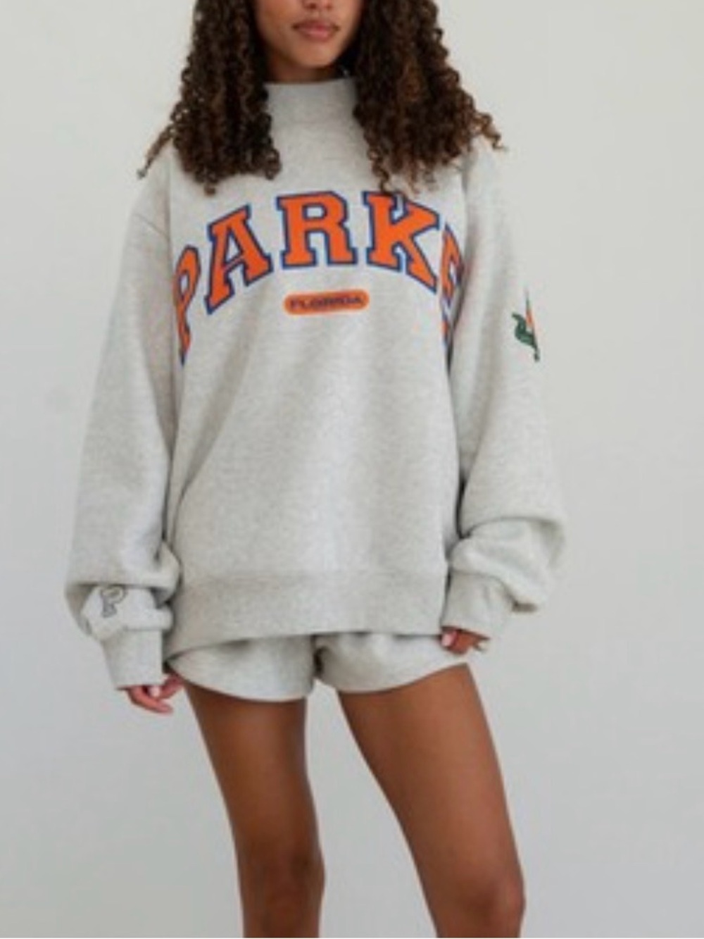 Parker Heather Gray Crewneck Sweatshirt with Orange & Blue Logo